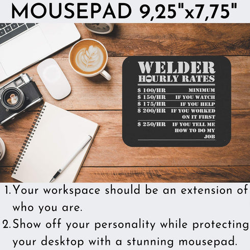 Funny Gag Sarcastic Mousepad, Welder Hourly Rate Gift for Welding Worker, Black Computer Mouse Pad