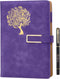 Fanery Sue Tree of Life Journal, A5 Refillable Writing Journal, 200 Pages, Faux Leather, Purple