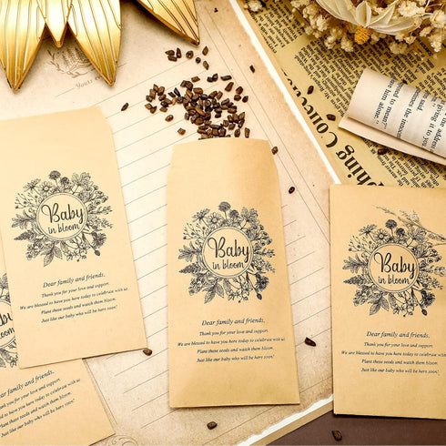 Fumete 50 Pcs Baby Shower Seed Packet Self Adhesive Kraft Envelopes for Party, No Seeds