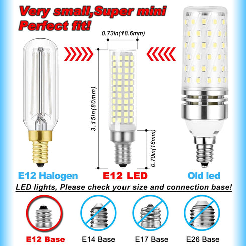 E12 100w Dimmable Bulbs C7,6000K White,1000 T6 E12 12W Bulbs Flicker,2 Pack LED Candelabra Replacement Daylight Bright