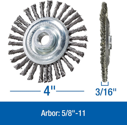 Mercer Industries 186010 - 4" x 3/16" x 5/8"-11 Stringer Bead Wire Wheel, .020 Carbon Steel Wire (with metric adapters)