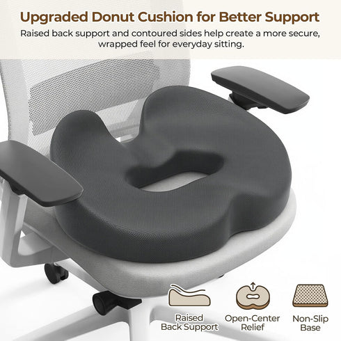 Tailbone, TushGuard Ergonomic Donut Pillow Seat Cushion with Raised Rear Support, Large Memory Foam Cushion