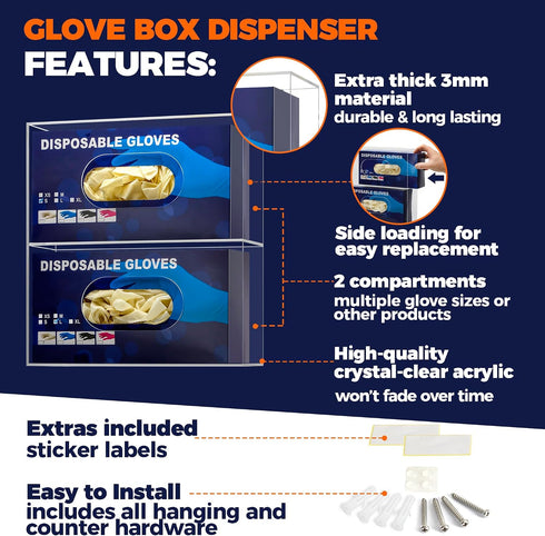Storage Standard Double Glove Box Holder Wall Mount Glove Dispenser - Disposable Glove Holder Wall Mount Glove Station