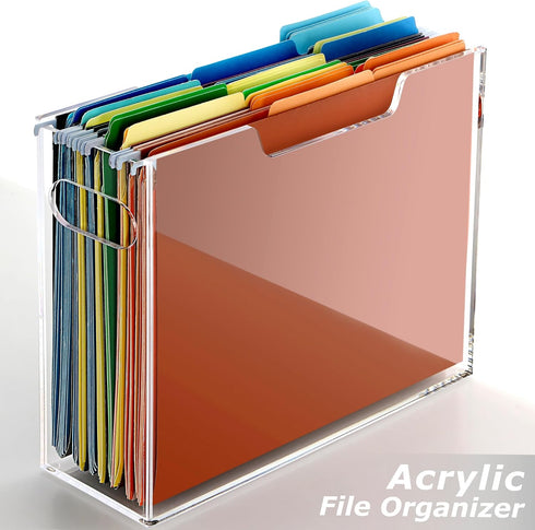 Hanging File Folder Organizer, Clear Portable File Box with Handle, Acrylic Storage for Desk, Office, Home, School - 1
