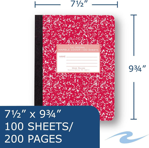Roaring Spring Colored Composition Notebooks, 4-Pack, Wide Ruled, 100 Sheets, 15# White Paper, 9.75"x7.75", Hard Board Marble Covers in Purple, Green, Red and Blue by ROARING SPRING