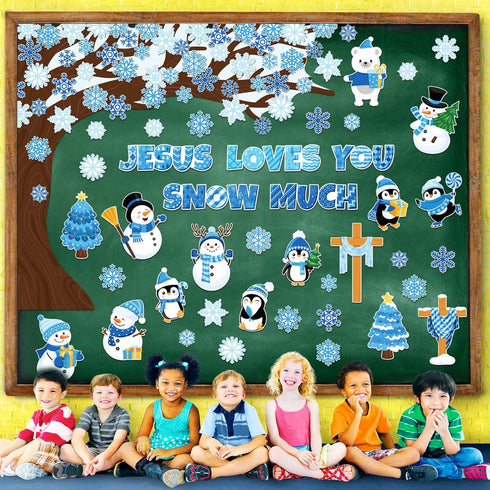 Zonon 114 Pcs Winter Bulletin Board Decorations, Christmas Tree Cutouts for Religious Classroom Decoration Snowflake