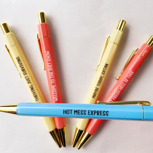 Jxueych 5-Count Funny Pens, Black Ink, Medium Nib 1.0mm, Personalized Office Gifts for Coworkers with Quotes