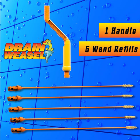 FlexiSnake Drain Weasel Sink Snake Hair Clog Remover Tool, 18-inch, 5 Wands, Removable Handle, USA Made