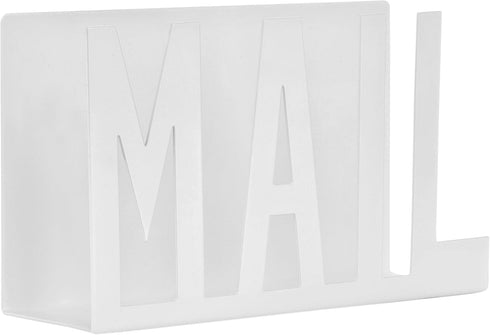 MyGift Modern White Metal Mail Holder, Countertop Organizer with Cutout MAIL Lettering Design for Office Desktop