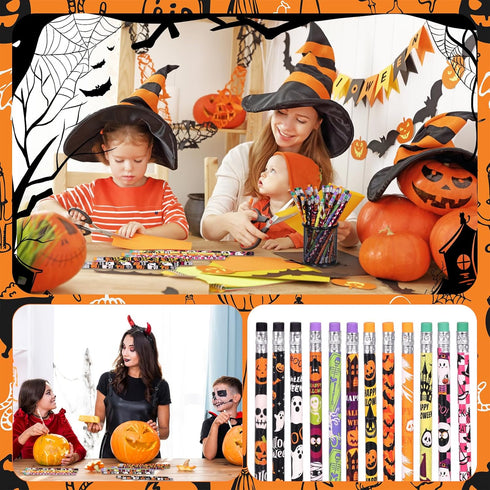 Halloween Pencils with Eraser Assortment, Themed Wooden Pencils for Halloween Party Favor Supplies, 12 Style (120)