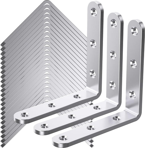 WENQUIT 25Pcs Stainless Steel Angle Brackets, 4x 4 Heavy Duty Corner Brackets, Metal