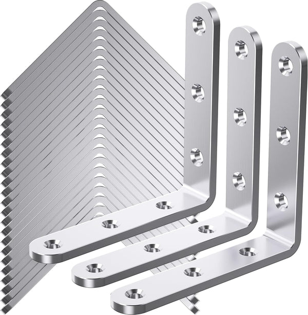 WENQUIT 25Pcs Stainless Steel Angle Brackets, 4x 4 Heavy Duty Corner Brackets, Metal