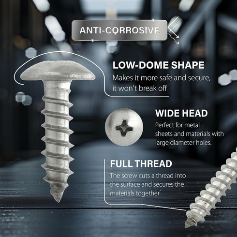 #10 x 1/2" Stainless Steel Sheet Metal Screws, 18-8 Marine Phillips Truss Head, Self Tapping Screws, Pack of 50