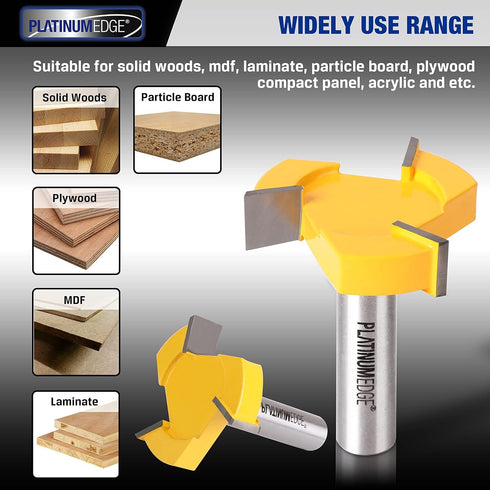 PLATINUMEDGE CNC Spoilboard Surfacing Router Bit, 1/2 inch Shank, 2 inch Cutting Diameter, 3 Carbide Cutting Wings