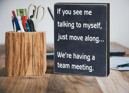 Funny Office Desk Decor Box Sign, Engineered Wood Home Office Decorations for Women, Cute Cubicle Desk Accessories
