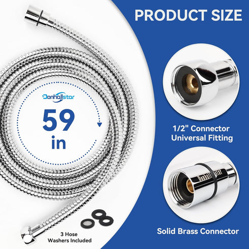 Stainless Steel Shower Head Hose, 59 In Chrome Plated for Hand Held Shower Heads with Copper Core Brass Insert (1)