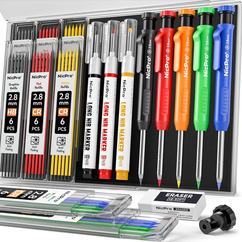 Nicpro 5 Pack Carpenter Pencils with Sharpener, Construction Mechanical Pencil with 53