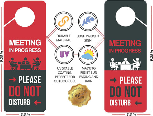 Meeting In Progress Do Not Disturb Door Hanger Sign, 2 Pack, Double Sided, Ideal for Offices and Online Sessions