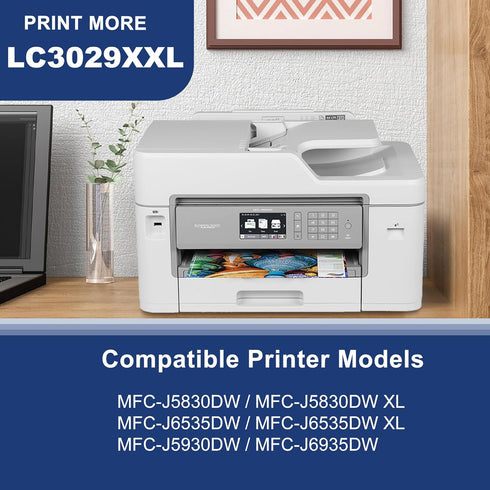 LC3029XXL High Yield Ink Cartridge Replacement for Brother, 5 Pack (2BK/C/M/Y) for MFC-J5830DW and Others