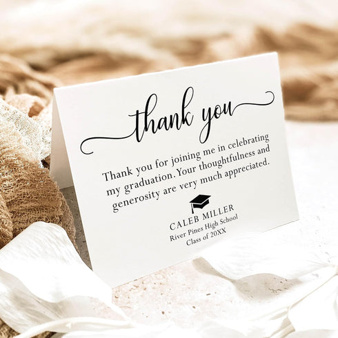 5.5x4.25 Graduation Thank You Cards Personalized with Name, Black and White Thank You Note Cards, Envelopes Included