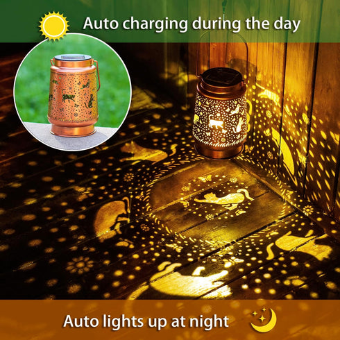 Mothers Day Gifts for Mom Cat Solar Lanterns Outdoor Waterproof Hanging Solar Lights Cat Gifts for Women Men Metal