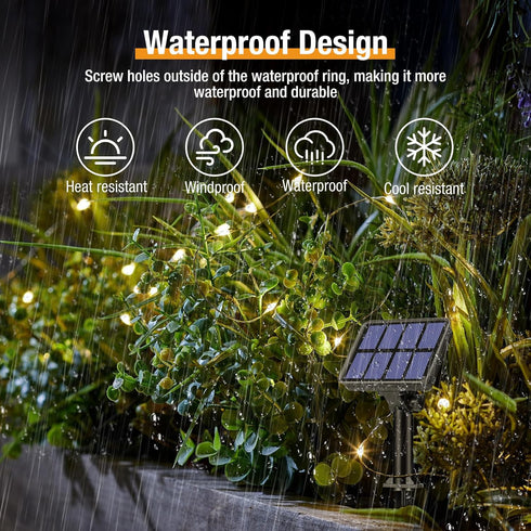 4 Pack 132FT 320LED 8 btfarm Solar String Lights Outdoor - Total Solar Fairy Lights Outside Waterproof Modes, Copper
