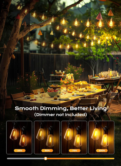 30FT 11+1 ST38 Dimmable IP65 Brightown Outdoor String Lights, LED LED Patio Lights Shatterproof, Waterproof Connectable