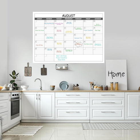 Large Undated Dry Erase Calendar for Wall - 1 Month, 40" x 30", Reusable Laminated with 8 Round Stickers