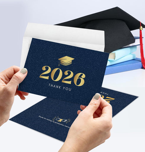 Nihuecne 50 Pack 4" 6" Commencement x Graduation Thank You Cards with Self-adhesive Envelopes and Gold Foil for College