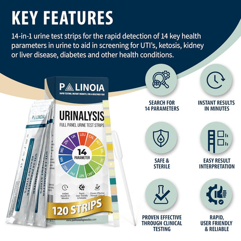 14-in-1 120 Full Panel Urine Test Strips for Urinalysis | Strips in Resealable Pouches Test for Kidney Health, Liver