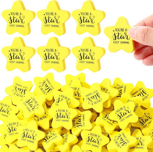 Spakon 50 Pcs Back to School Gift - Cute Inspirational Star Erasers for Classroom Rewards
