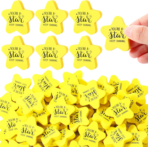 Spakon 50 Pcs Back to School Gift - Cute Inspirational Star Erasers for Classroom Rewards