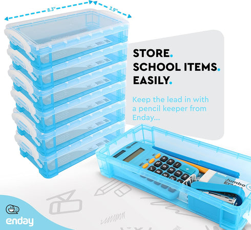 Enday Pencil Case Blue, Plastic Stackable Utility Box, Large Capacity for School & Office Supplies - 1 PK
