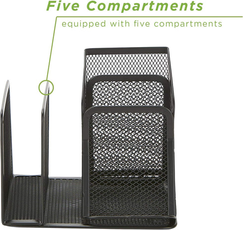 Mind Reader Desk Organizer, 5-Compartment, 2-Piece Same Set Supplies and Accessories Storage for Office Desk (BLACK)