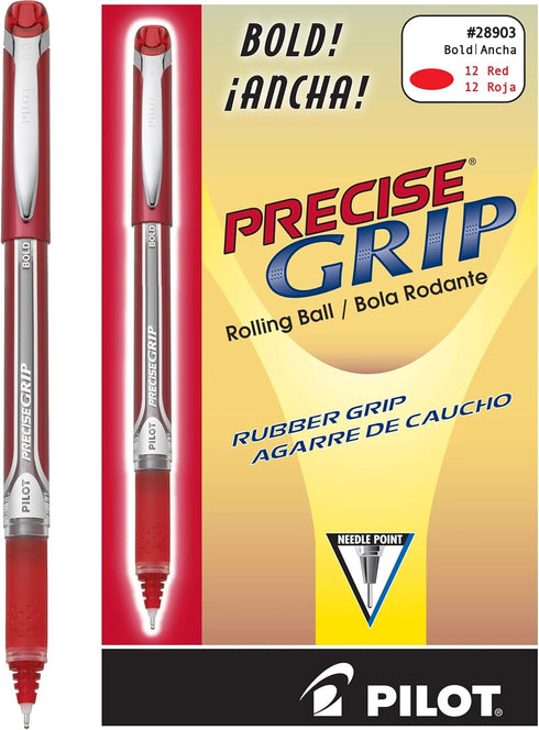 Pilot Precise Grip Liquid Ink Rolling Ball Stick Pens, Bold Point, Red Ink, 12-Pack