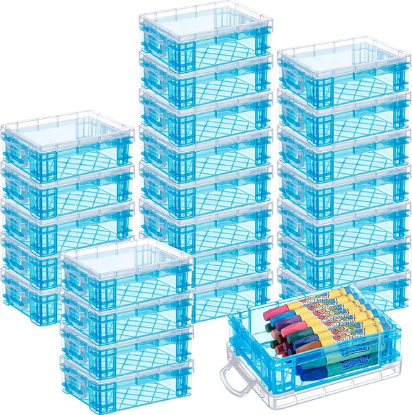 Suzile 25 Pcs Stackable Plastic Crayon Boxes with Snap Lids, Crayon Storage Organizer for Art Crafts Classroom