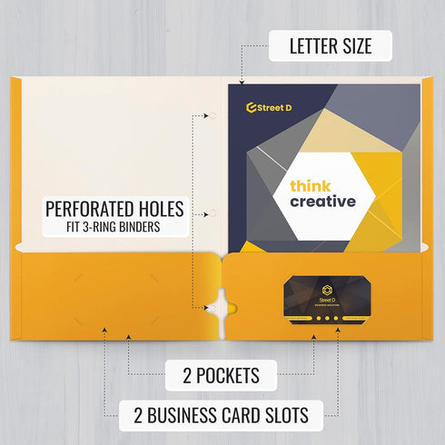 Better Office Products Two Pocket Portfolio Folders, 50-Pack, Dark Yellow, Letter Size Paper Folders