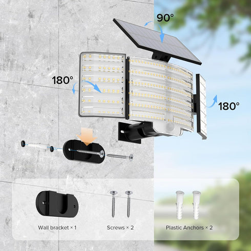 3000LM 238 1 Pack 3-Head 6500K IP65 3 JJX Solar Outdoor Lights LED, Motion Sensor Outdoor Lights, Waterproof Lighting