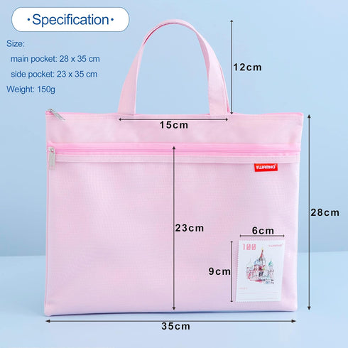 pendancy Mesh Zipper Pouch 11x13.7 in, Large Double Pocket Waterproof File Bag with Handle, A4 Size Foldable Document Storage for Puzzle Project/Cross Stitch/Travel/Office(Pink) by pendancy