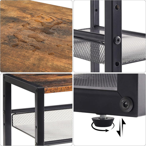 YMYNY 3 Tiers Desktop Printer Stand, Adjustable Storage Shelves for Home Office, Rustic Brown