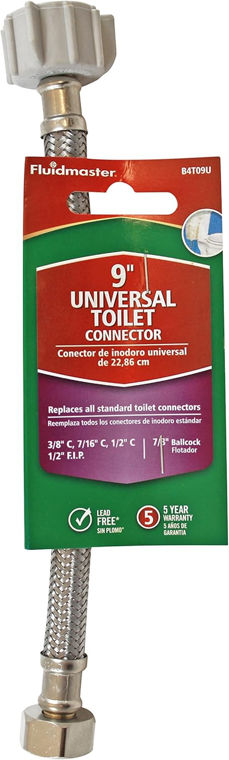 Fluidmaster B4T09U Universal Toilet Connector, Braided Stainless Steel, 9-Inch Length
