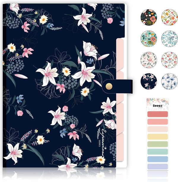 Sooez Cute Accordion File Organizer, 5 Pocket Floral Expanding File Folder for Important Documents, Aesthetic Paper