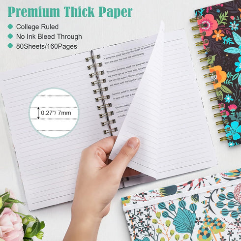 Spiral Notebook, 4 Pack A5 Lined Journal for Women, Hardcover with 2 Pockets, 160 Pages, 6.3" x 8.46"