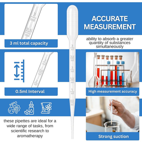 Transfer Pipettes, 3ml, 500pcs Disposable Plastic Droppers for Precise Measuring