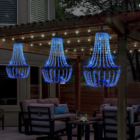 SUNNYPARK 28 30 Hanging Solar Lantern Outdoor, Modern Clear Crystal Acrylic Chandelier with Blue Lights S Hook