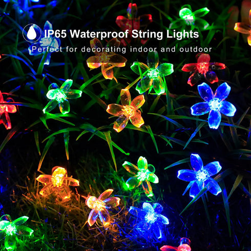 2 Pack 200 80Ft 8 Solar String Flower Lights Outdoor LED Multi-Color Christmas Fairy Lights with Lighting Modes