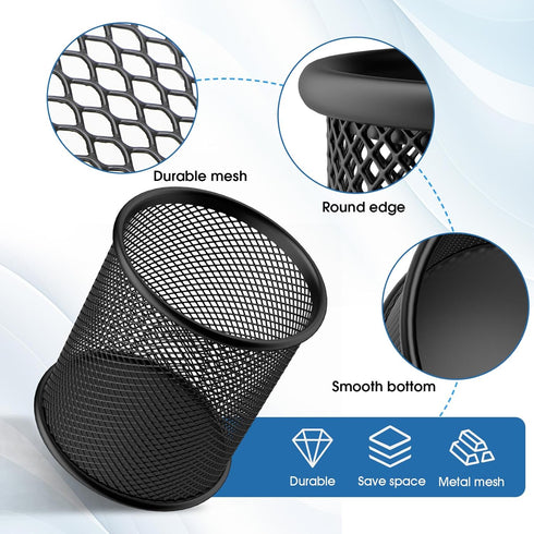 MaxGear Pen Holder, 3 Pack Pencil Holder for Desk, Premium Mesh Metal Organizer, Black, 3.7’’ Tall