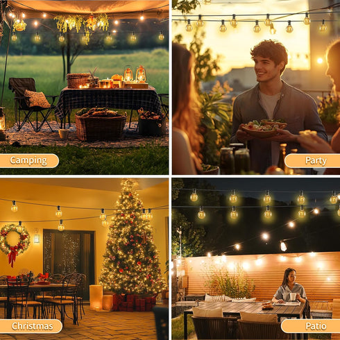 50ft 25 Bulbs Voltage(24V) Dimmable IP65 G40 SANBEN Outdoor String Lights with Remote, Low Patio Lights, & Timer