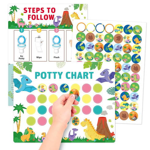 EUUBIRD Dinosaur Potty Training Chart for Toddlers, 10 Potty Training Sticker Charts with