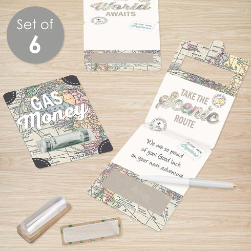 Set 6 Big Dot of Happiness World Awaits - DIY Assorted Travel Themed Party Cash Holder Gift - Funny Money Cards